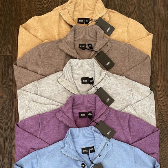 New Hugo Boss Sweater Half Zip Buttons Purple Wool Pullover Sweater - Picture 10 of 10